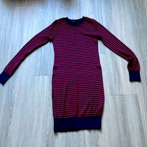 American Apparel Women’s Red and Navy Blue Long Sleeve Striped Knit Dress Size S